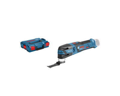 Conjunto ferramenta multiuso Bosch com caixa de transporte azul e preta