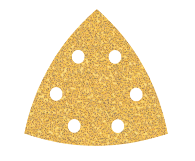 Lixa triangular amarela com seis furos circulares