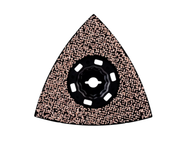 Lixa triangular rosa com suporte preto para ferramenta multifunções