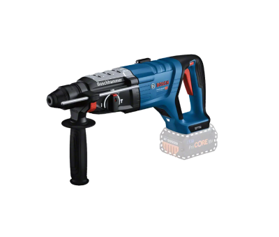 Martelo perfurador sem fio Bosch azul e preto com empunhadura adicional