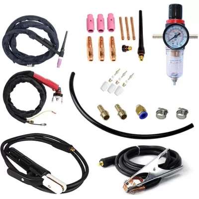 Conjunto de acessórios para soldadura com cabos, conectores e regulador de pressão