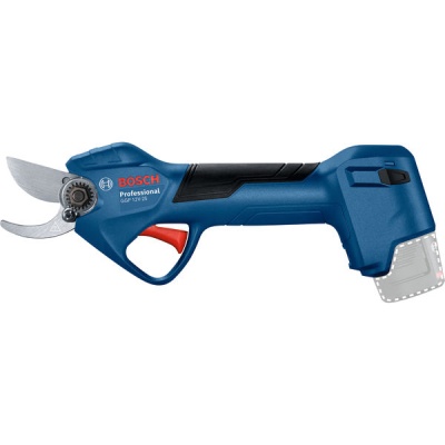 Tesoura profissional Bosch azul para jardinagem com lâminas metálicas e pega preta e vermelha