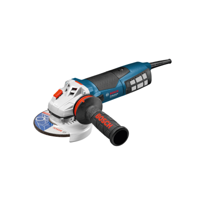 Esmeriladora angular azul e preta da marca BOSCH com punho adicional