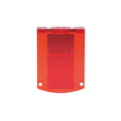 Prisma vermelho translúcido com marcações e texto gravado