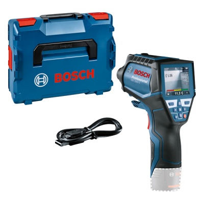 Termómetro digital Bosch com caixa azul e cabo