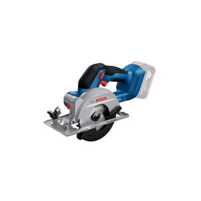 Serra circular a bateria Bosch azul e cinzenta em fundo branco