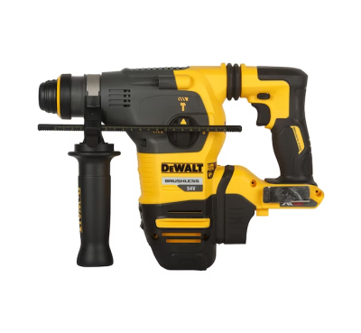 Martelo demolidor a bateria DeWalt amarelo e preto com pega frontal e punho ergonómico