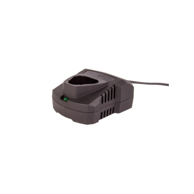 Carregador de bateria preto com LED verde e inscrição BATAVA