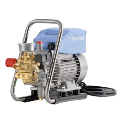 máquina de alta pressão com estrutura tubular de aço inox e corp azul claro