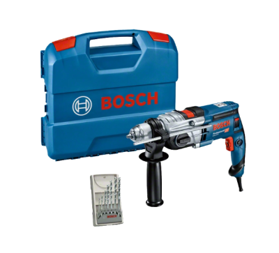 Conjunto de perfurador Bosch com estojo azul e conjunto de brocas