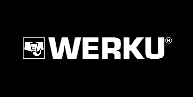 Logótipo da marca WERKU em branco sobre fundo preto