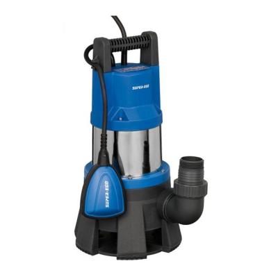 Bomba submersível azul e inox com base preta e cabo elétrico