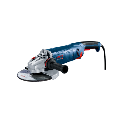 Esmeriladora Bosch azul e preta com cabo em fundo branco
