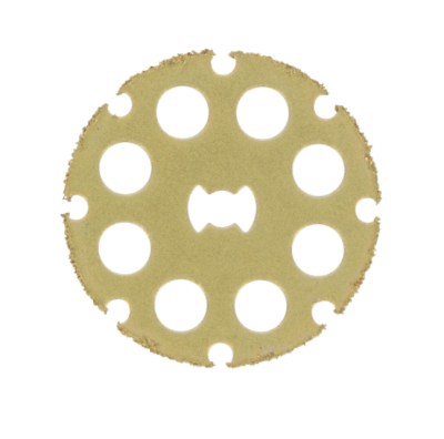 Disco redondo bege com buracos circulares e recortes