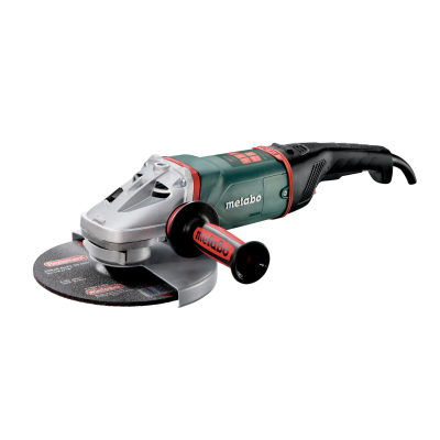 Esmerilhadora elétrica Metabo verde e preta com disco de lixagem e punho lateral