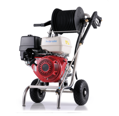 Máquina de pressão com motor a gasolina, mangueira e pistola