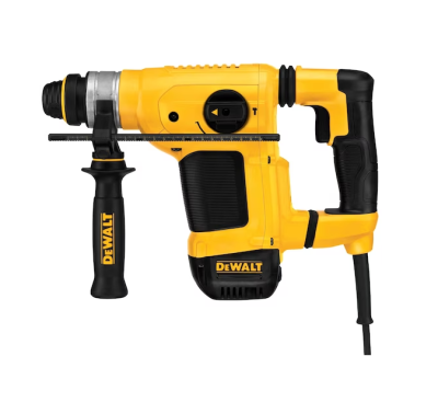 Martelo perfurador elétrico amarelo e preto DeWALT com cabo e pega auxiliar