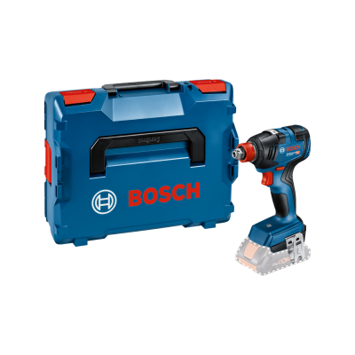Caixa azul com ferramenta elétrica Bosch azul, preta e vermelha