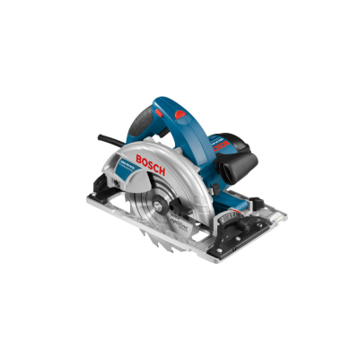 Serra circular Bosch azul e cinzenta com lâmina metálica e saco coletor de pó preto