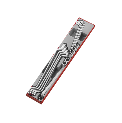 Conjunto de chaves de boca organizadas em base vermelha