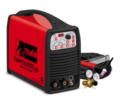 Soldador TIG inverter TELWIN Superior Tig 322 AC/DC vermelho com cabos e regulador de pressão.