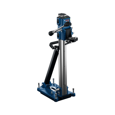 Suporte de perfuração Bosch azul e preto com base metálica e alavanca