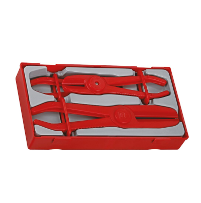 Conjunto de ferramentas vermelhas e cinzentas numa caixa vermelha