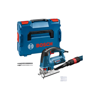 Conjunto de serra Bosch com mala azul, serra preta e azul, lâminas e acessório transparente