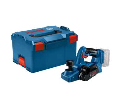 Plaina elétrica Bosch azul com caixa de transporte azul.