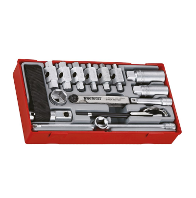 Conjunto de ferramentas TENG TOOLS com chaves e soquetes numa caixa vermelha