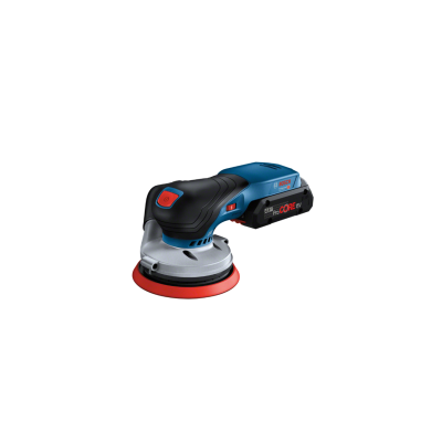 Lixadora elétrica Bosch azul, preta e vermelha com bateria 18V-CORE