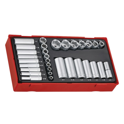 Conjunto de soquetes metálicos em estojo vermelho
