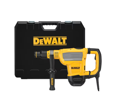 Martelo demolidor elétrico DEWALT com mala preta ao fundo