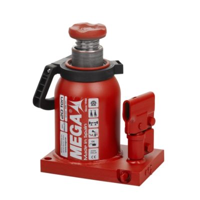 Macaco hidráulico de garrafa vermelho com base quadrada e alavanca ajustável