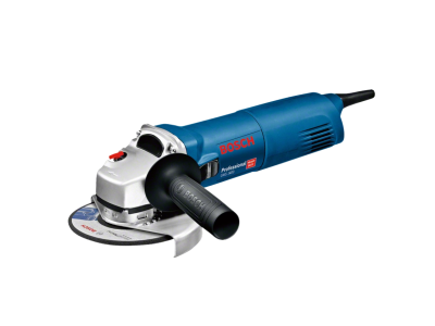 Máquina de esmerilhar Bosch azul e prateada com disco abrasivo e punho preto