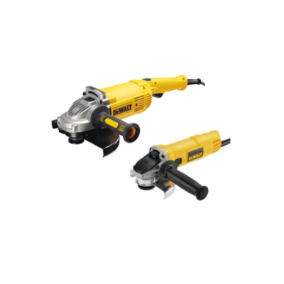 Duas esmerilhadoras elétricas amarelo e preto DEWALT sobre fundo branco