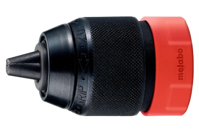 Mandril preto com textura antiderrapante e parte vermelha com texto metabo