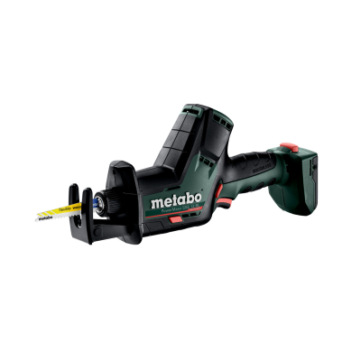 serra sabre Metabo verde e preta com lâmina amarela e detalhes vermelhos