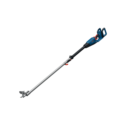 Aparelho de jardinagem elétrico azul com cabo metálico e lâmina de corte
