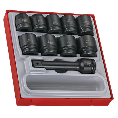 Conjunto de chaves de impacto pretas com extensão em caixa vermelha