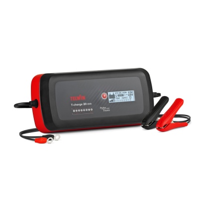 Carregador de bateria TELWIN T-charge 20 EVO preto e vermelho com ecrã digital