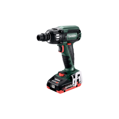 Martelo perfurador a bateria Metabo com corpo verde, preto e vermelho.