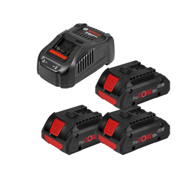 Carregador Bosch com três baterias ProCORE 18V preto e vermelho