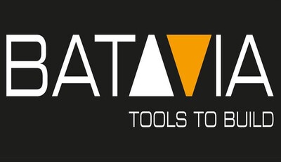 Logótipo BATAVIA com texto TOOLS TO BUILD em fundo preto