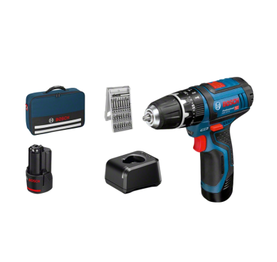 Conjunto furadeira/parafusadora Bosch com acessórios e mala de transporte