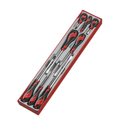 Conjunto de chave de fendas e chave Philips com cabos preto e vermelho em caixa vermelha