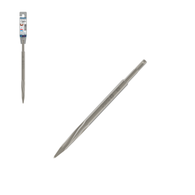Broca de metal cinza prateado com embalagem em fundo branco
