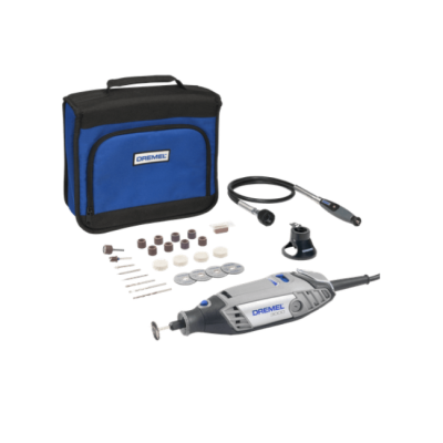 Conjunto de ferramenta rotativa Dremel com acessórios e bolsa azul e preta