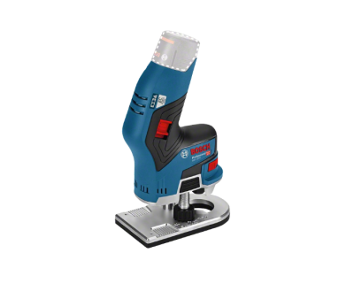 Tupia Bosch GKF 12V-8 azul e preto com base metálica