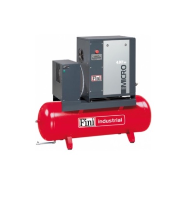 compressor de ar industrial Fini com tanque vermelho e unidade cinza